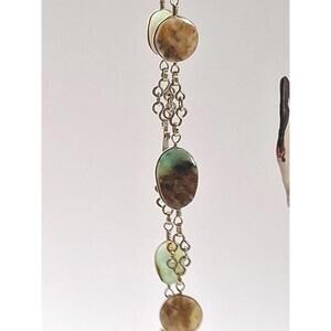 Vintage Natural Stone Bracelet 8 Inch, Silver, Blue, Brown, Cream, Women